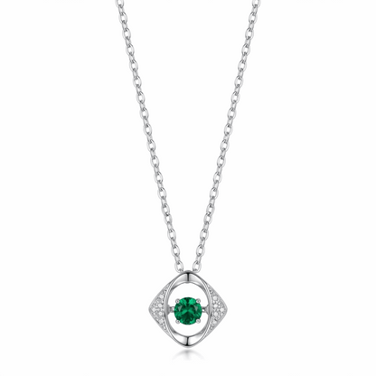Dancing Emerald Floating Pendant Necklace – Lab Emerald & CZ, Sterling Silver