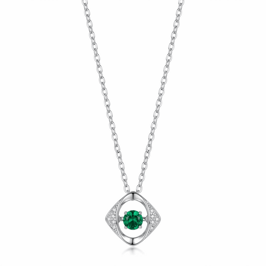Dancing Emerald Floating Pendant Necklace – Lab Emerald & CZ, Sterling Silver