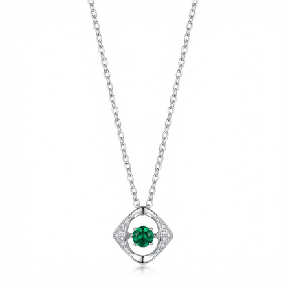 Dancing Emerald Floating Pendant Necklace – Lab Emerald & CZ, Sterling Silver