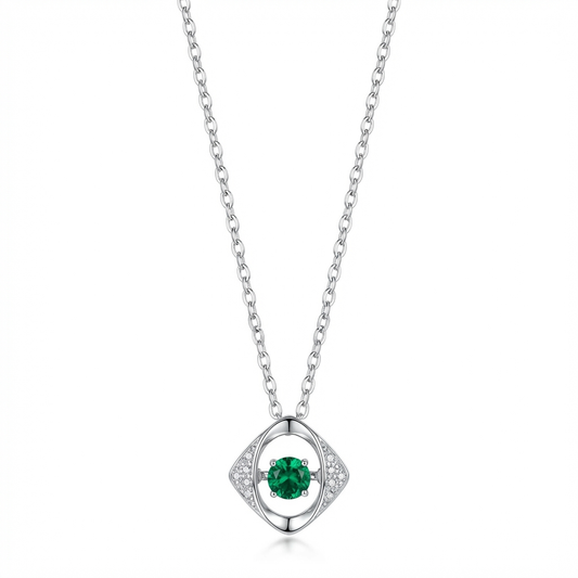Dancing Emerald Floating Pendant Necklace – Lab Emerald & CZ, Sterling Silver