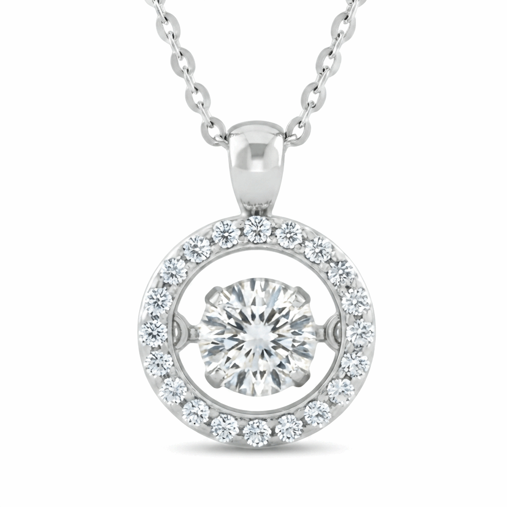 Dancing Moissanite Halo Pendant Necklace