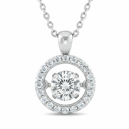 Dancing Moissanite Halo Pendant Necklace