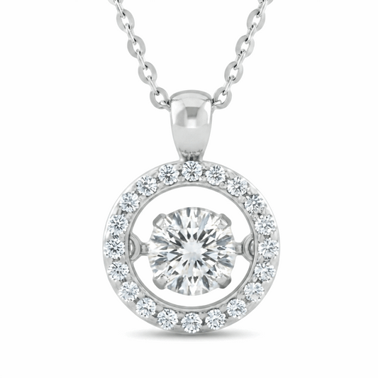Dancing Moissanite Halo Pendant Necklace