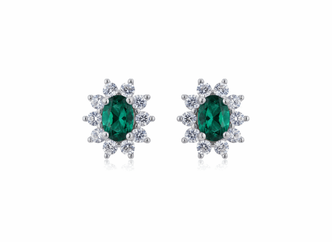 Lab Emerald Halo Stud Earrings