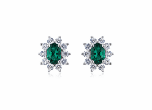 Lab Emerald Halo Stud Earrings