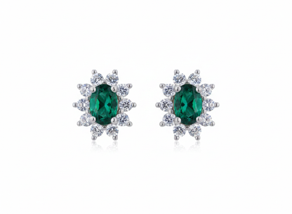 Lab Emerald Halo Stud Earrings