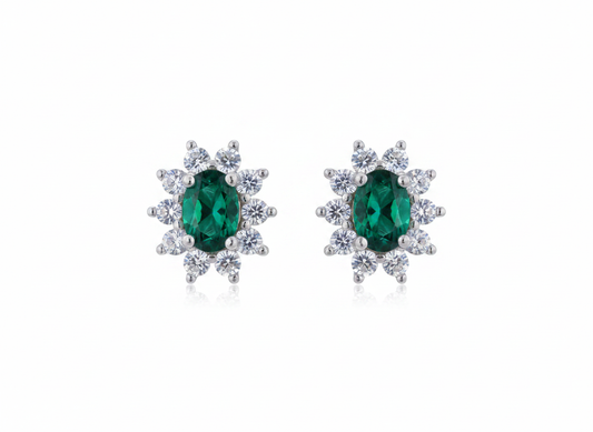 Lab Emerald Halo Stud Earrings