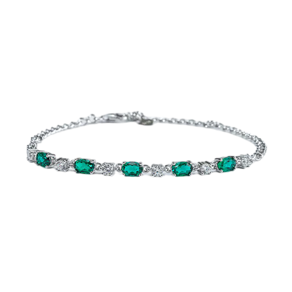 Lab Emerald Tennis Bracelet – Oval Emeralds - White Gold Plated Sterling Silver