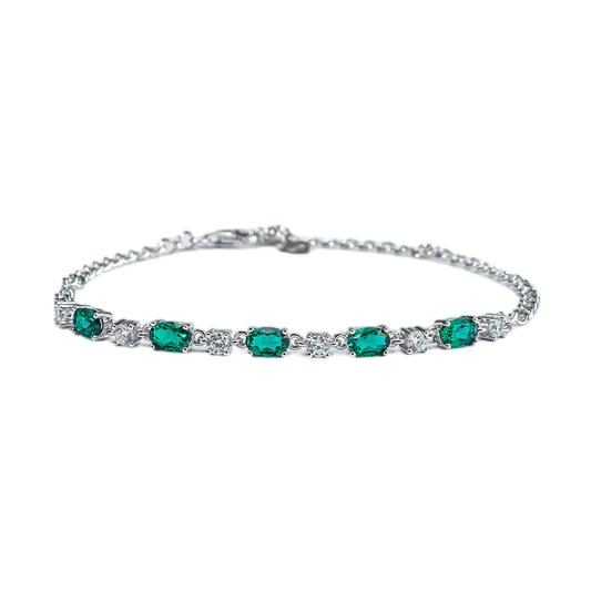 Lab Emerald Tennis Bracelet – Oval Emeralds - White Gold Plated Sterling Silver