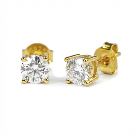 Classic Moissanite Solitaire Stud Earrings –  Gold Vermeil