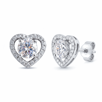 Romantic heart-shaped halo stud earrings – moissanite heart halo studs sterling silver – Mara & Co UK