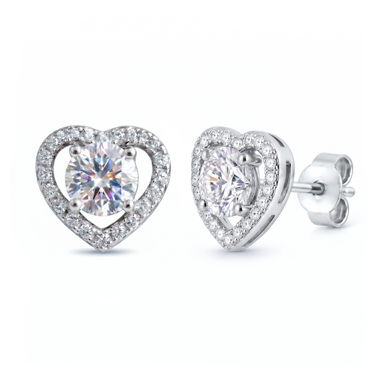 Romantic Heart-Shaped Halo Stud Earrings