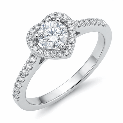 Heart Halo Moissanite Ring with Pavé Band – 0.5ct
