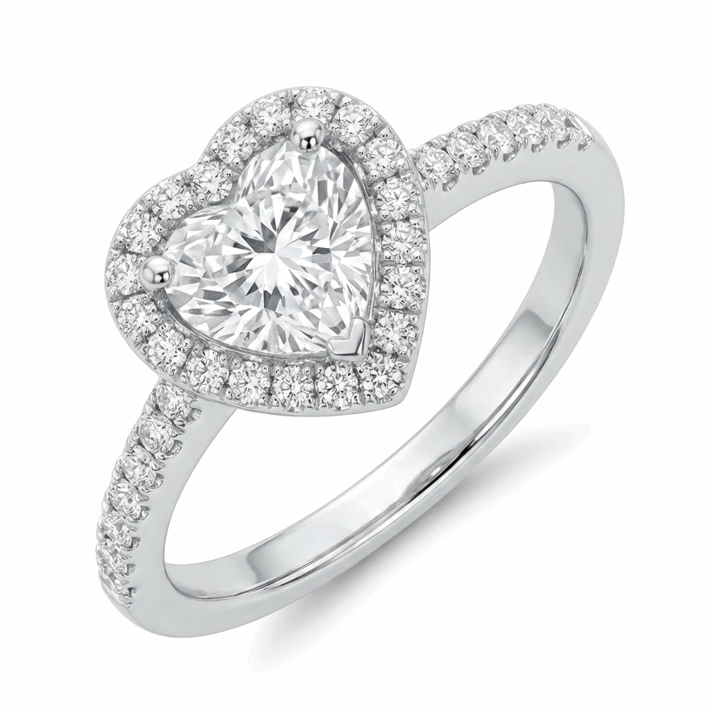 Heart Halo Moissanite Ring with Pavé Band – 1.0ct
