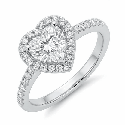 Heart Halo Moissanite Ring with Pavé Band – 1.0ct