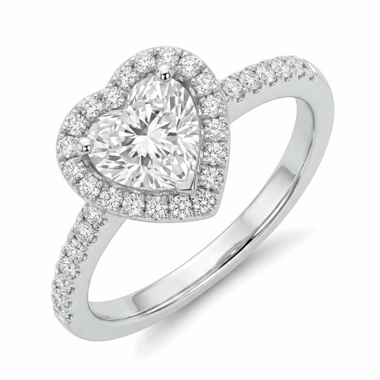 Heart Halo Moissanite Ring with Pavé Band – 1.0ct