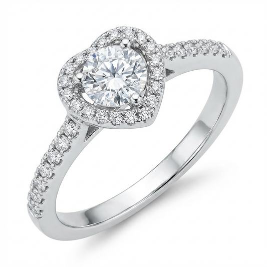Heart Halo Moissanite Ring with Pavé Band – 0.5ct