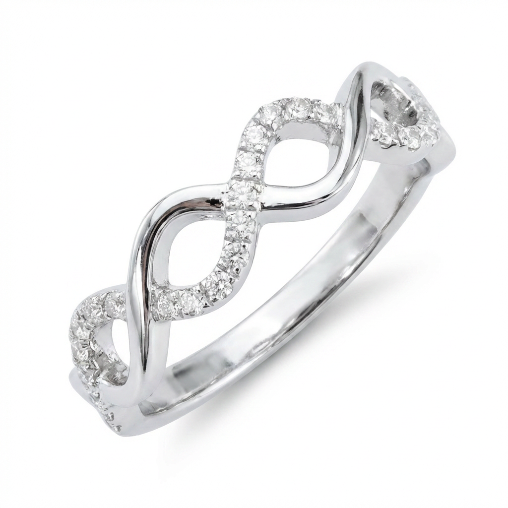 Infinity Twist Moissanite Band – 0.20ct Total, 29 x 1.1mm DEF, Sterling Silver