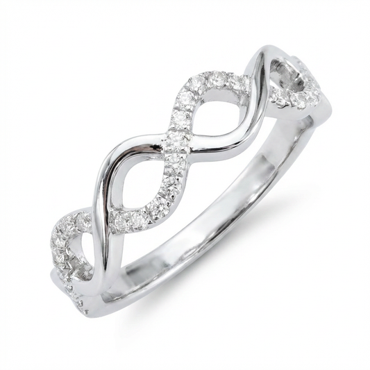 Infinity Twist Moissanite Band – 0.20ct Total, 29 x 1.1mm DEF, Sterling Silver