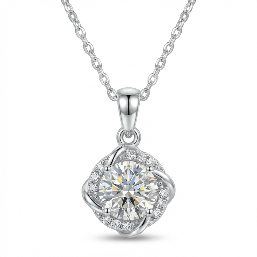 Twisted Halo Moissanite Necklace – 1.0ct