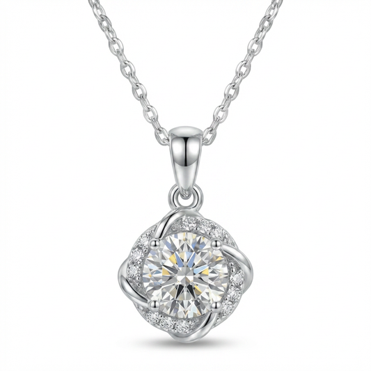 Twisted Halo Moissanite Necklace – 1.0ct