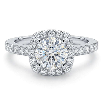 Cushion Halo Moissanite Ring with Pavé Band – 1.0ct