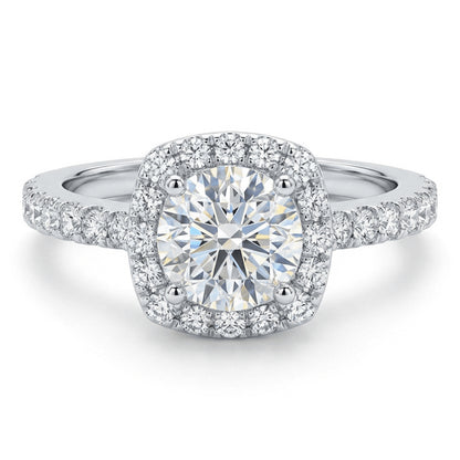 Cushion Halo Moissanite Ring with Pavé Band – 1.0ct
