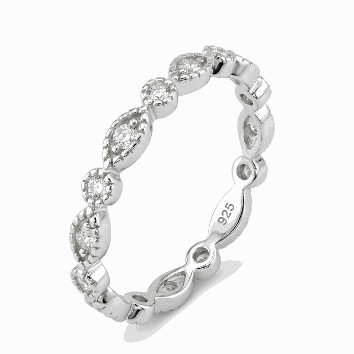 Marquise & Dot Moissanite Full Eternity Band - White Gold Plated 925 Silver