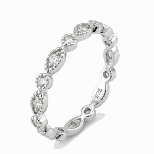 Marquise & Dot Moissanite Full Eternity Band - White Gold Plated 925 Silver