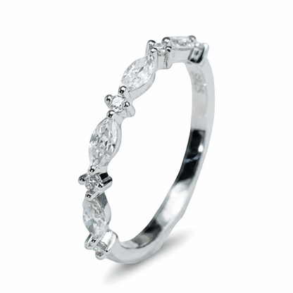 Marquise & Round Moissanite Band Ring – DEF, Sterling Silver