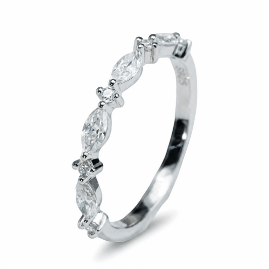 Marquise & Round Moissanite Band Ring – DEF, Sterling Silver
