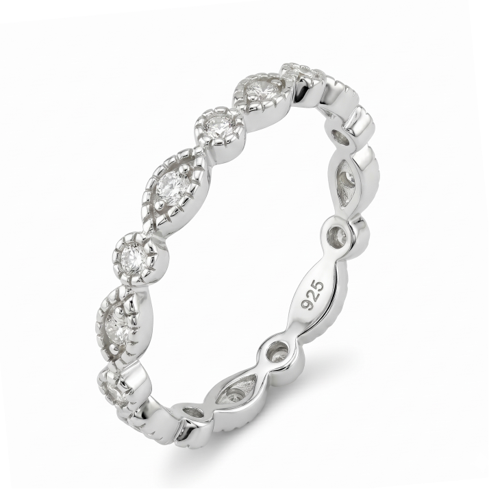 Marquise & Dot Moissanite Full Eternity Band - White Gold Plated 925 Silver