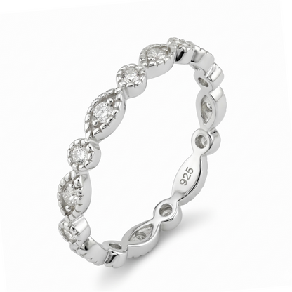 Marquise & Dot Moissanite Full Eternity Band - White Gold Plated 925 Silver
