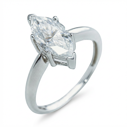 Moissanite Marquise Solitaire Ring – 2.0ct, Sterling Silver