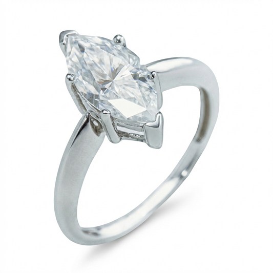 Moissanite Marquise Solitaire Ring – 2.0ct, Sterling Silver