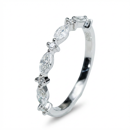 Marquise & Round Moissanite Band Ring – DEF, Sterling Silver