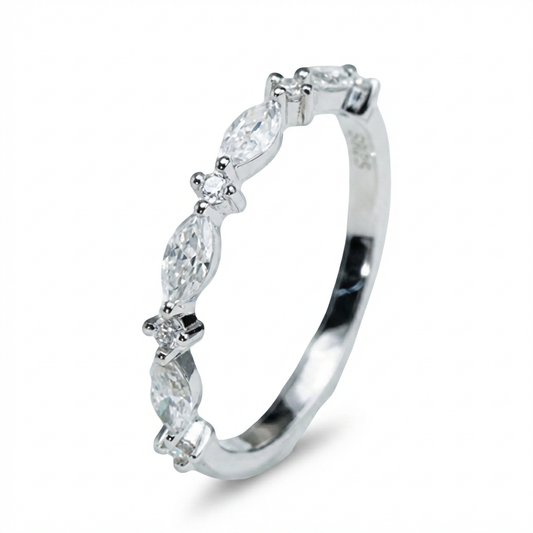 Marquise & Round Moissanite Band Ring – DEF, Sterling Silver