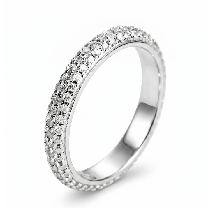 Micro Pavé Moissanite Band – 0.864ct, DEF, White Gold Plated 925