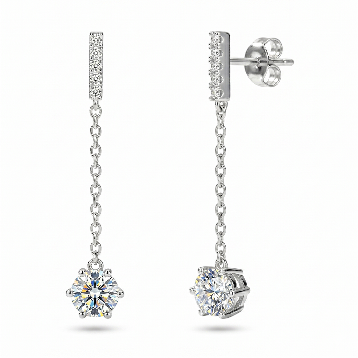 Moissanite Drop Chain Earrings