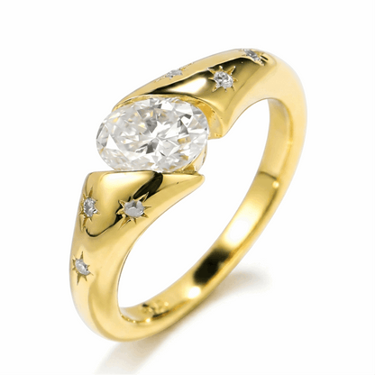 Oval Moissanite Starburst Wrap Ring