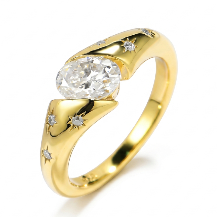 Oval Moissanite Starburst Wrap Ring
