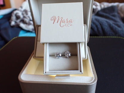 Moissanite Heart-Prong Solitaire Stud Earrings – DEF, Sterling Silver