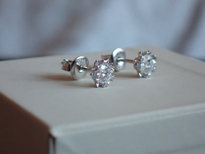 Moissanite Heart-Prong Solitaire Stud Earrings – DEF, Sterling Silver