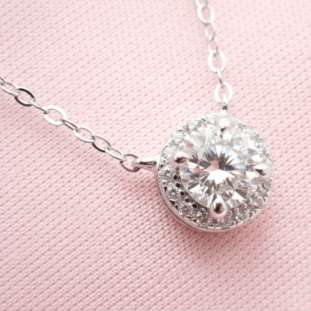 Diamond Halo Pendant Necklace - Sterling Silver -  Mara & Co UK