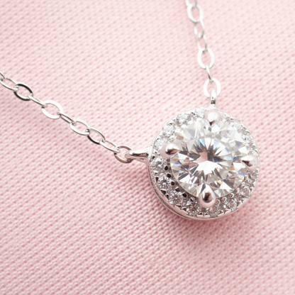 Diamond Halo Pendant Necklace - Sterling Silver -  Mara & Co UK