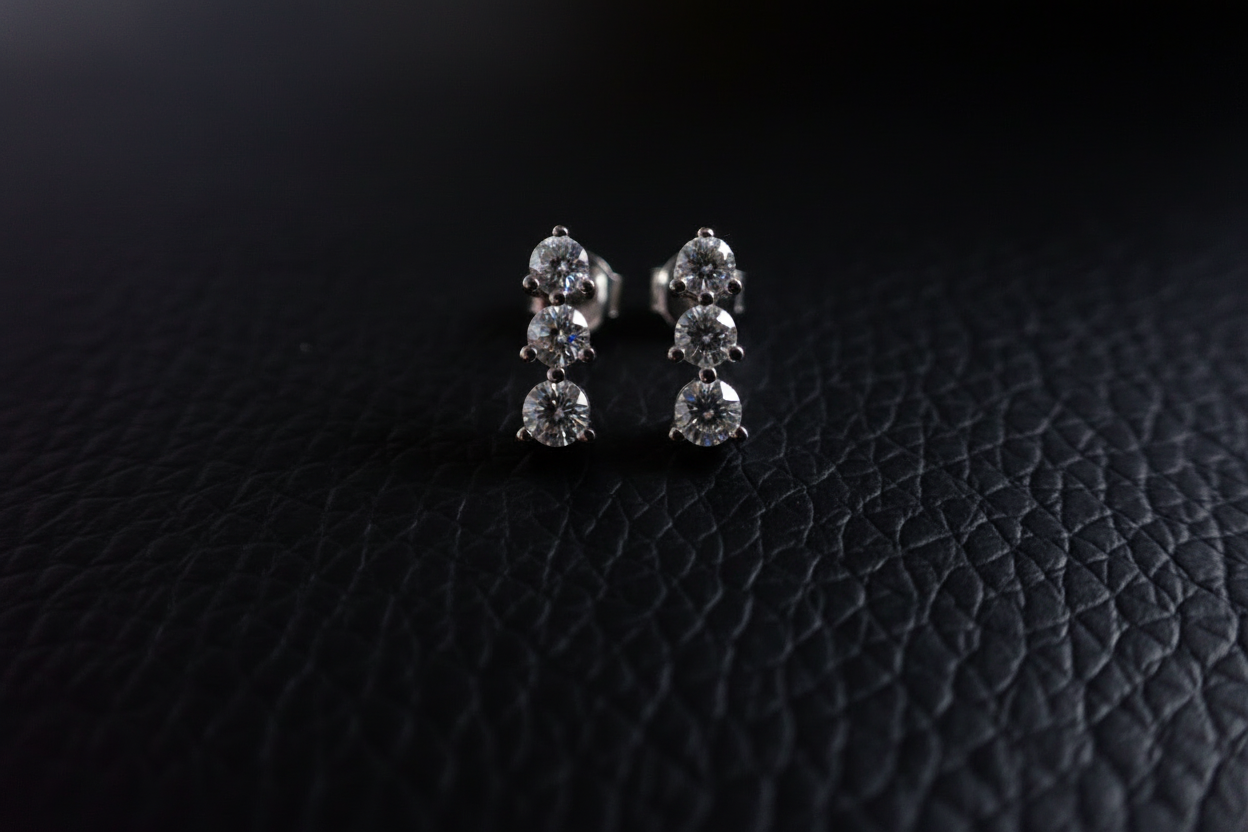 Graduated Three-Stone Moissanite Stud Earrings – 1.0ct per Set -  Mara & Co UK