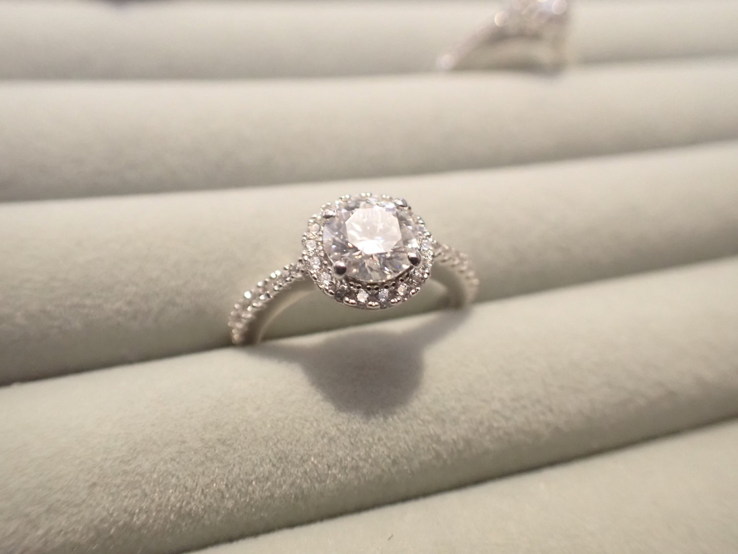 Classic Halo Moissanite Ring with Pavé Band – 1.0ct