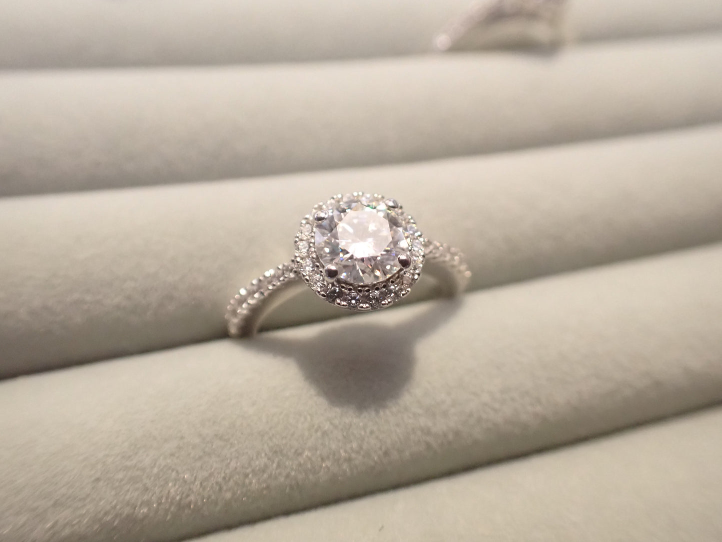 Classic Halo Moissanite Ring with Pavé Band – 1.0ct