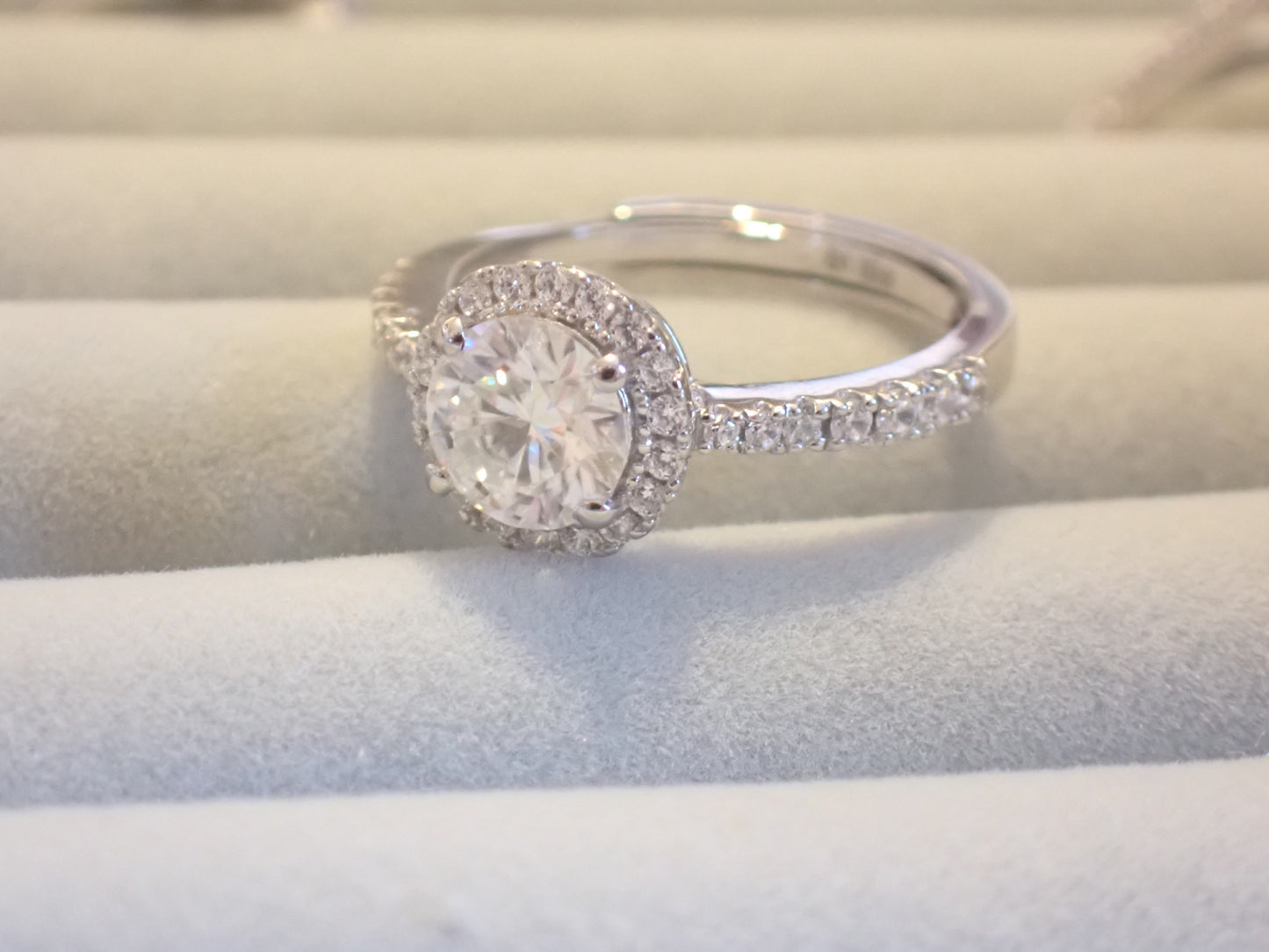 Classic Halo Moissanite Ring with Pavé Band – 1.0ct