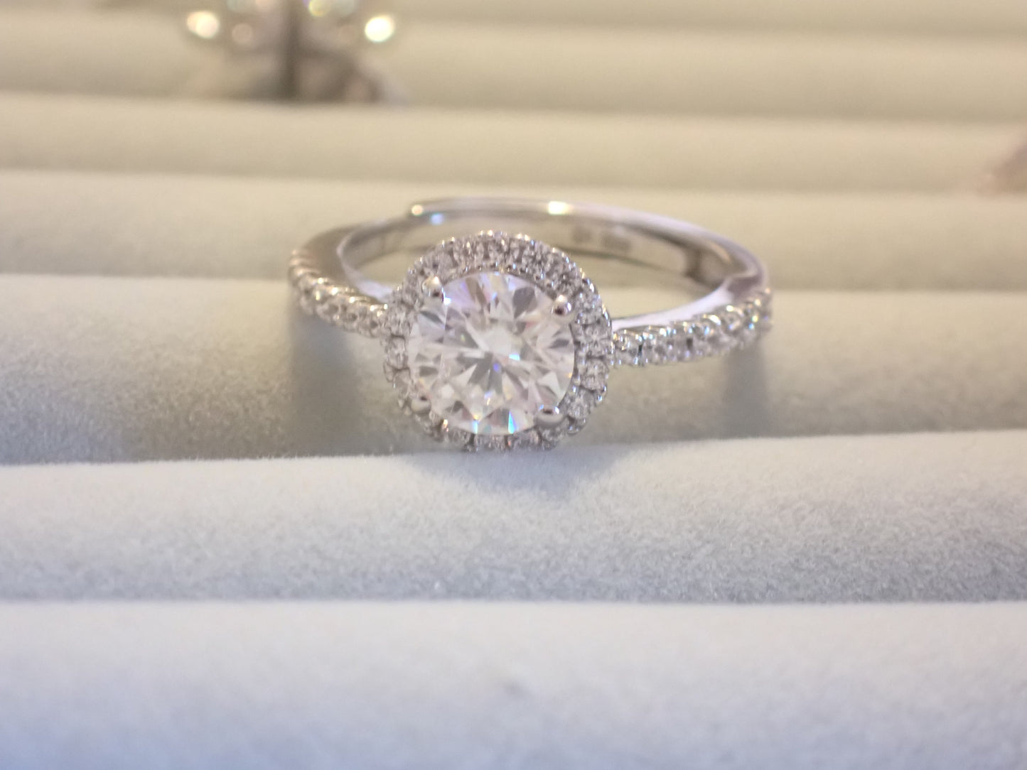 Classic Halo Moissanite Ring with Pavé Band – 1.0ct